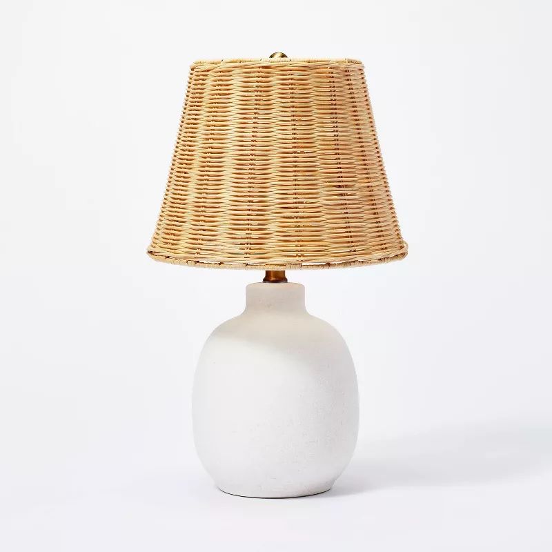 Photo 1 of Ceramic Table Lamp with Rattan Shade White - Threshold designed with Studio McGee