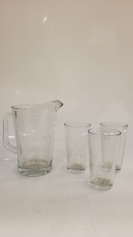 Photo 2 of Thick Clear Glass Pitcher With 3 Glass Cups 