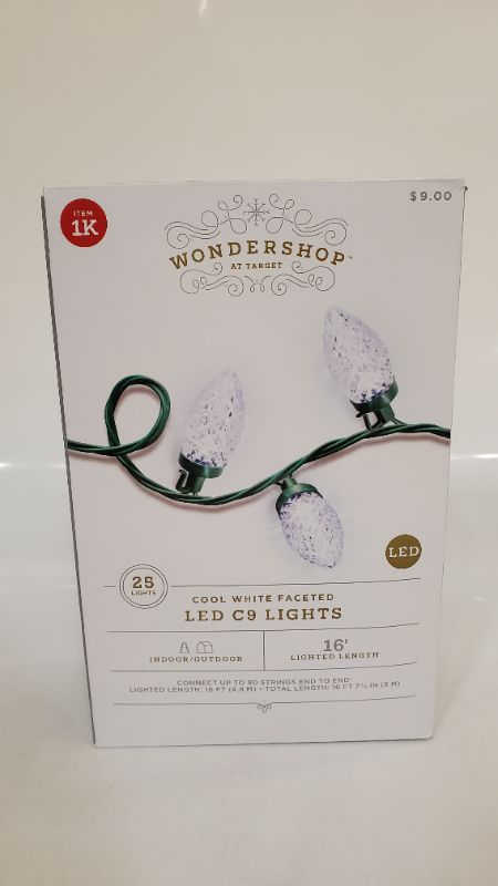 Photo 2 of 25ct LED C9 Faceted Christmas String Lights Cool White with Green Wire - Wondershop