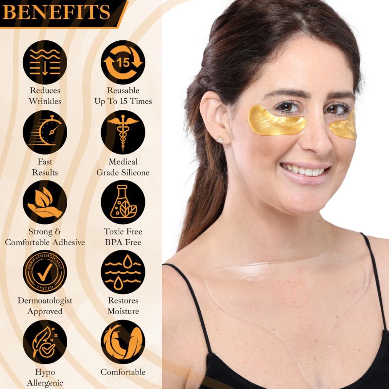 Photo 1 of 24K GOLD EYE PADS AND TSHAPE WRINKLE PADS SET OF 15 PAIRS OF EYE PADS AND 2 T SHAPE WRINKLE PADS ANTI AGING MAGICAL LIFTING INNOVATION YOUTHFUL AND GLOWING SKIN NEW 