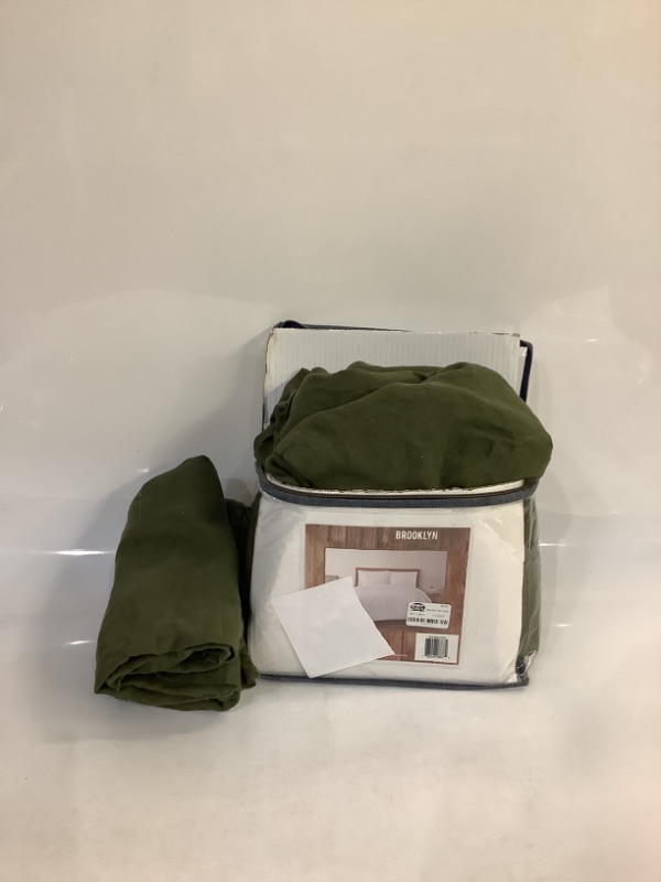 Photo 2 of Brooklyn Loom Flax Linen Duvet Set, King, Olive Green 3 Count King Olive Green