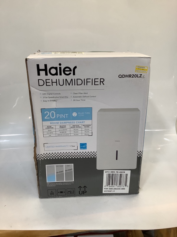Photo 2 of Haier Energy Star 20 Pint Dehumidifier for Bedroom or Damp Spaces up to 1500 sq ft QDHR20LZ White