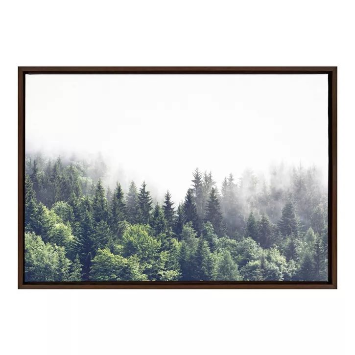 Photo 1 of 23" x 33" Sylvie Lush Green Forest on a Foggy Day Framed Canvas by the Creative Bunch Studio Brown - Kate & Laurel All Things Decor

