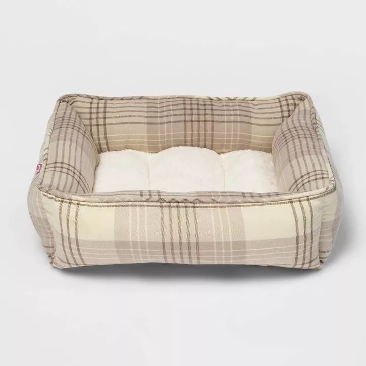 Photo 1 of Orthopedic Plaid Flannel Cuddler Dog Bed - Cream/Brown - Boots & Barkley Size L