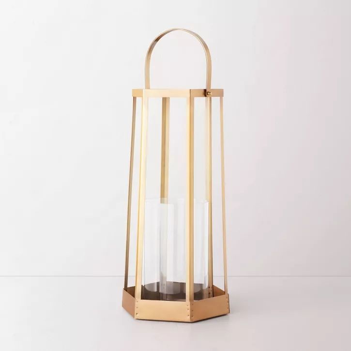 Photo 1 of Rustic Hexagon Candle Lantern Brass Finish - Hearth & Hand with Magnolia