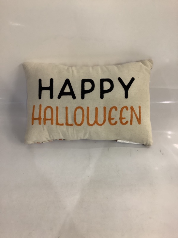 Photo 1 of Happy Halloween Orange Striped Reversible Lumbar Pillow 