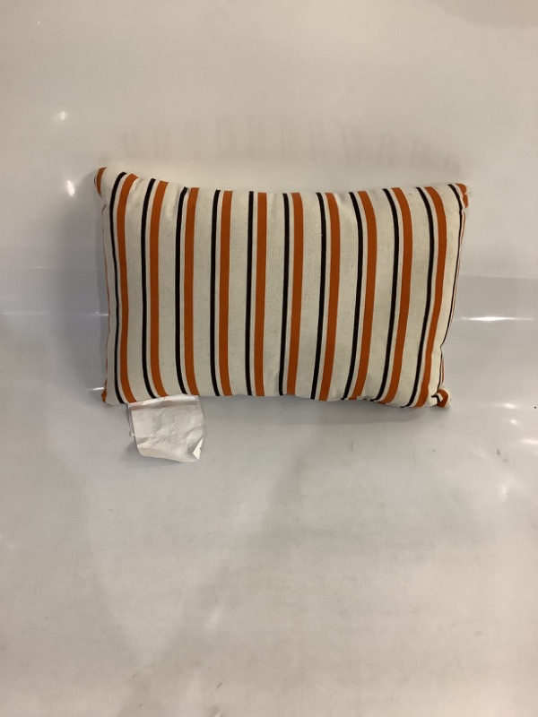 Photo 1 of Happy Halloween Orange Striped Reversible Lumbar Pillow 