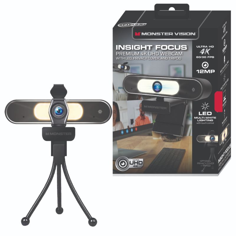 Photo 1 of Insight Focus USB Adapter Connection Ultra HD 4K 12MP Web Camera with Auto Focus and Light, Black