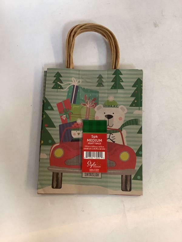 Photo 1 of 5pk Kraft Bags Christmas Theme 