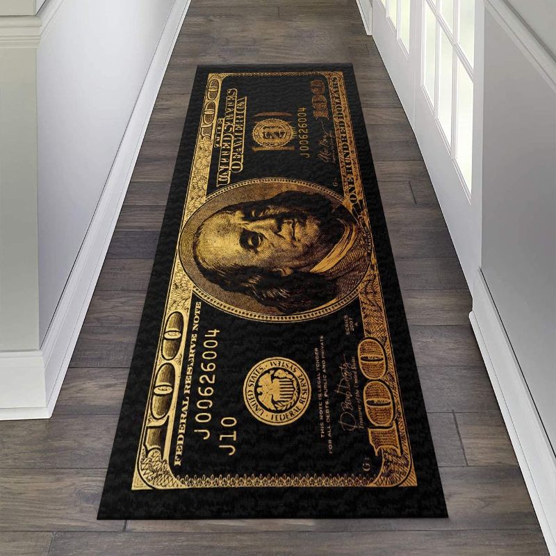 Photo 2 of Black Gold Rugs 100 Dollar Bill Area Runner Nonslip Rubber Backed