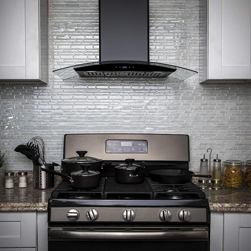 Photo 2 of AKDY 217 CFM Convertible Wall Mount Range Hood with Tempered Glass and Carbon Filters