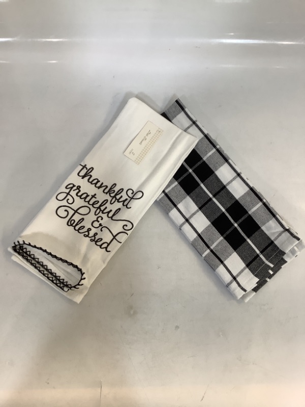 Photo 1 of 2 CT Dish Towel Set - Black & White Thankful - Bullseye Playground 