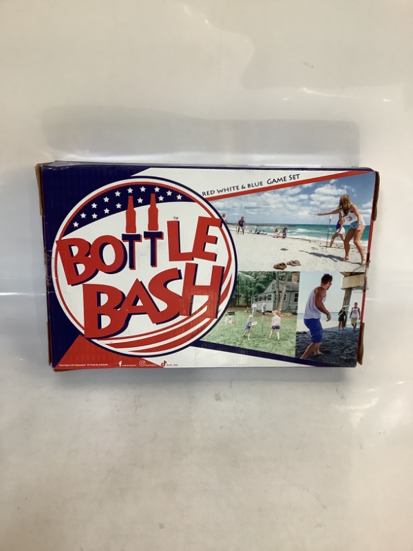 Photo 2 of Bottle Bash Outdoor Flying Disc Game Set – Disc Toss Game for Family, Adult & Kids, Backyard and Beach Game - Frisbee Target Lawn Game with Poles & Bottles (Beersbee & Polish Horseshoes) USA - Red, White & Blue