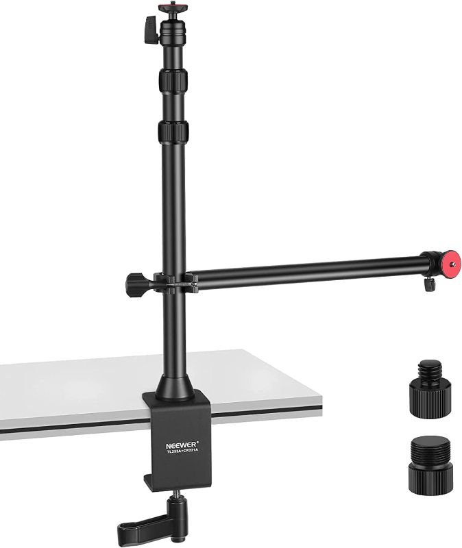 Photo 1 of NEEWER Tabletop Camera Mount Stand with Flexible Arm, Overhead Height Adjustable Light Stand Mount with Table Mounting Clamp