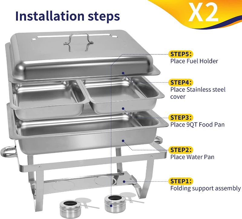 Photo 1 of BIEAMA 9.5QT Chafing Dish with Half Size Food Pans, Stainless Steel Chafer Complete Set, Food Warmer