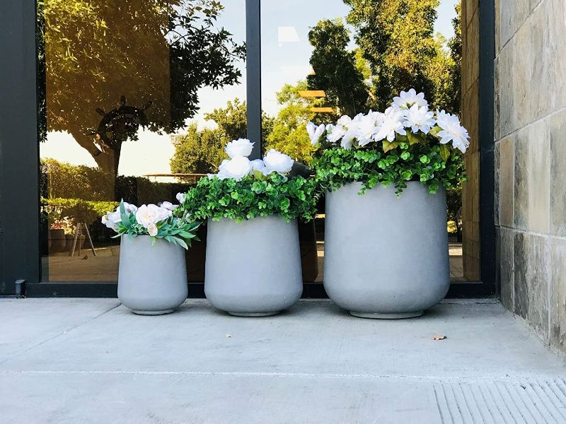 Photo 1 of Kante Round Concrete Planter,Large Planter Pot with Drainage Holes for Patio, Balcony, Backyard, Living Room
