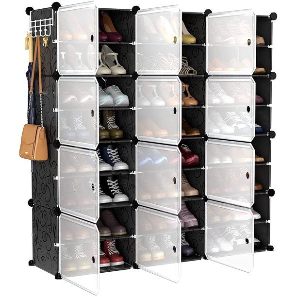 Photo 1 of VTRIN Portable Shoe Rack Organizer 48 Pair Tower 4 Tiers Shoe Rack for Entryway Shelf Storage Cabinet Stand for Heels Boots Slippers Cabinet Narrow Standing Stackable Space Saver Shoe Rack Black