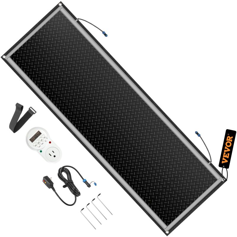 Photo 1 of VEVOR Snow Melting Mat 2023 New, 20 x 60 inch, 3 in/h Melting Speed, Heated Outdoor Mats for Winter Walkway, No-Slip Rubber w/Plug, Power Cord, Outlet Timer, Reflective Strip, Velcro, Ground Stake