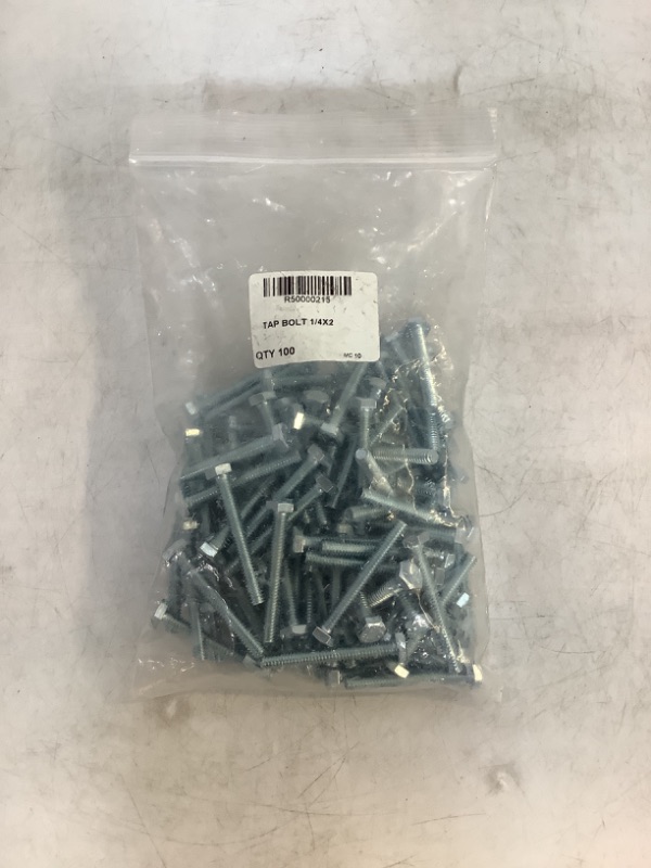 Photo 2 of Zinc Plated Steel Hex Head Tap Bolts, 1/4 x 2 in. L, Pack of 100