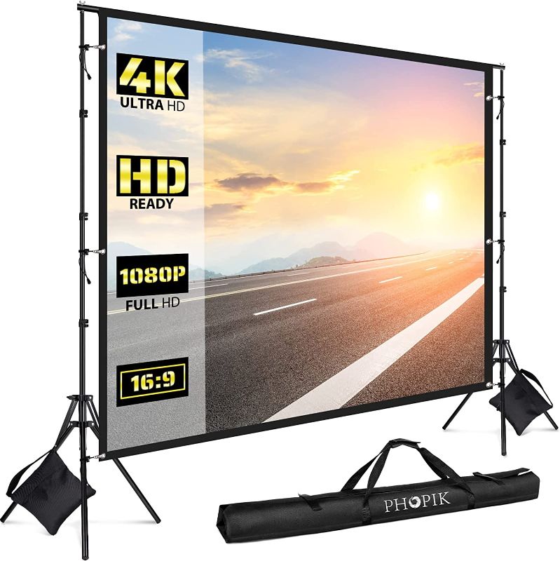 Photo 1 of HOPIK Projector Screen with Stand: 120 inch Portable Indoor Outdoor Projector Screen Fordable & Wrinkle-Free Outdoor Movie Screen with Carry Bag for Home Theater Camping and Recreational Events