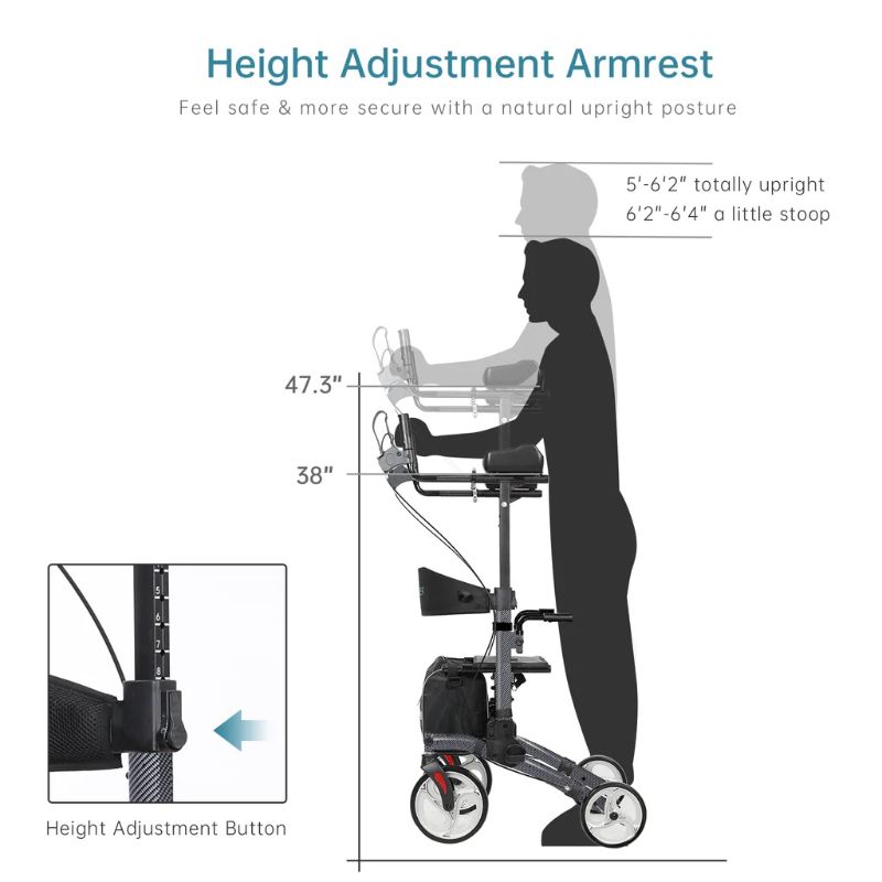 Photo 2 of HFK-9240 ELENKER Upright Walker, Stand Up Folding Rollator Walker With 10” Front Wheels Backrest Seat And Padded Armrests For Seniors And Adults Carbon Fiber Black