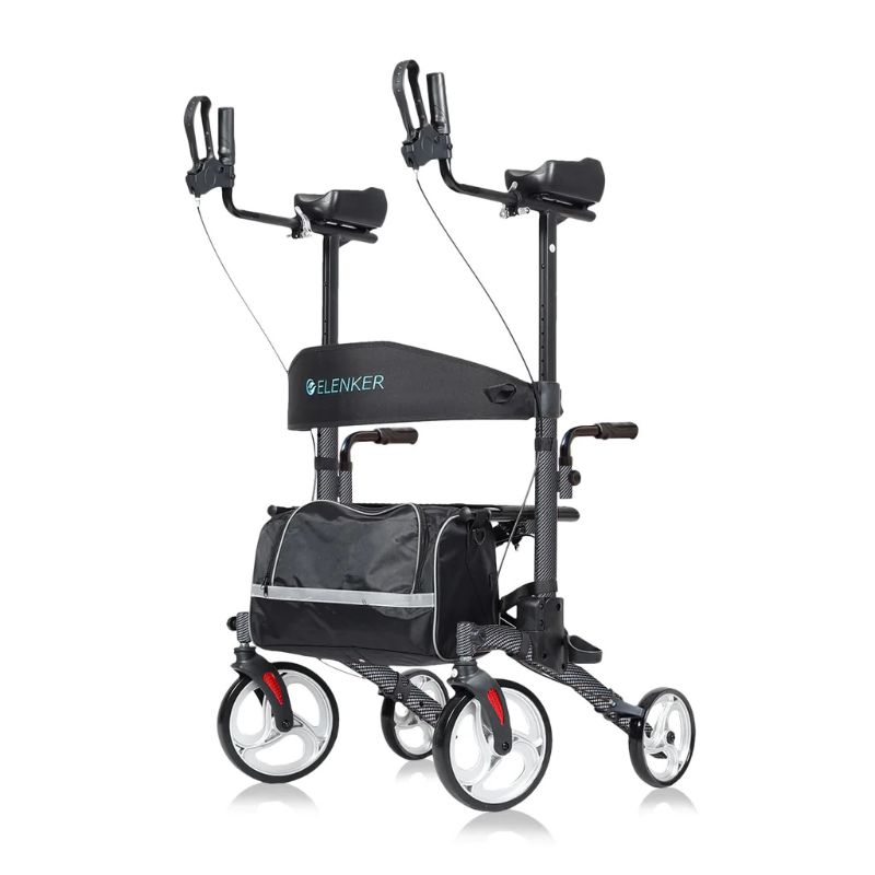 Photo 1 of HFK-9240 ELENKER Upright Walker, Stand Up Folding Rollator Walker With 10” Front Wheels Backrest Seat And Padded Armrests For Seniors And Adults Carbon Fiber Black