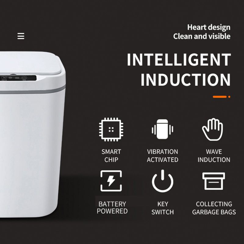 Photo 2 of 15L Touch-free Trash Cans Smart Knock Induction Trash Bin Automatic Garbage Can Infrared Motion Sensor with Lid for Car Kitchen Bathroom Office Bedroom