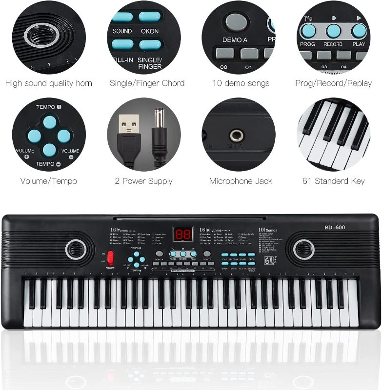 Photo 2 of 61 Keys Keyboard Piano,Portable Keyboard Piano for Beginners Adults Kids,Electronic Digital Piano for Kids 