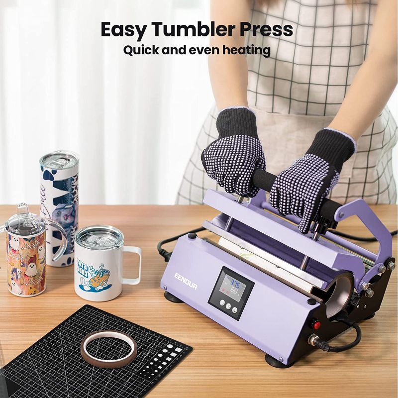 Photo 2 of EENOUR Tumbler Mug Heat Press Machine 30oz, 20oz, 16oz Sublimation Straight Blank Skinny Tumbler Glass Jar Can - DIY Heat Transfer Vinyl with Temp & Timer Setting for 11-16oz Coffee/Ceramic Mugs - Purple