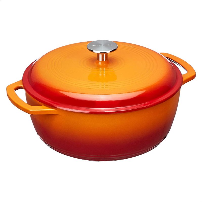 Photo 1 of Amazon Basics Enameled Cast Iron Covered Dutch Oven, 6-Quart, Orange