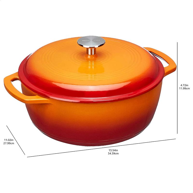 Photo 3 of Amazon Basics Enameled Cast Iron Covered Dutch Oven, 6-Quart, Orange