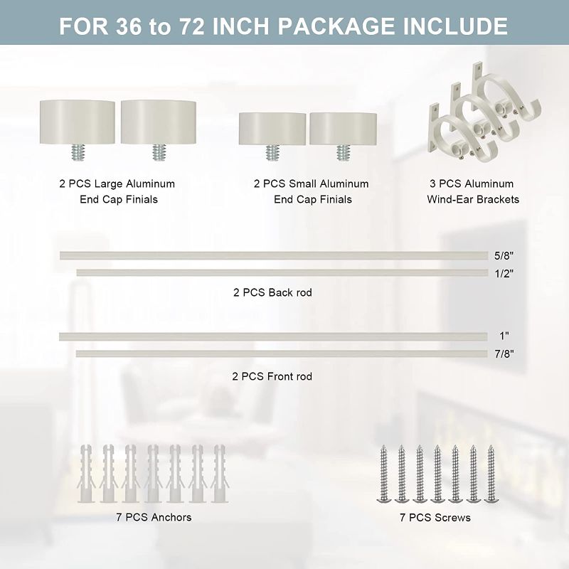 Photo 3 of Lwiiom White Double Curtain Rods 36 to 72 Inches (3-6 Feet),1-Inches Front and 5/8 Inches Back Adjustable End Cap Double Window Drapery Rod for Drapes and Curtains