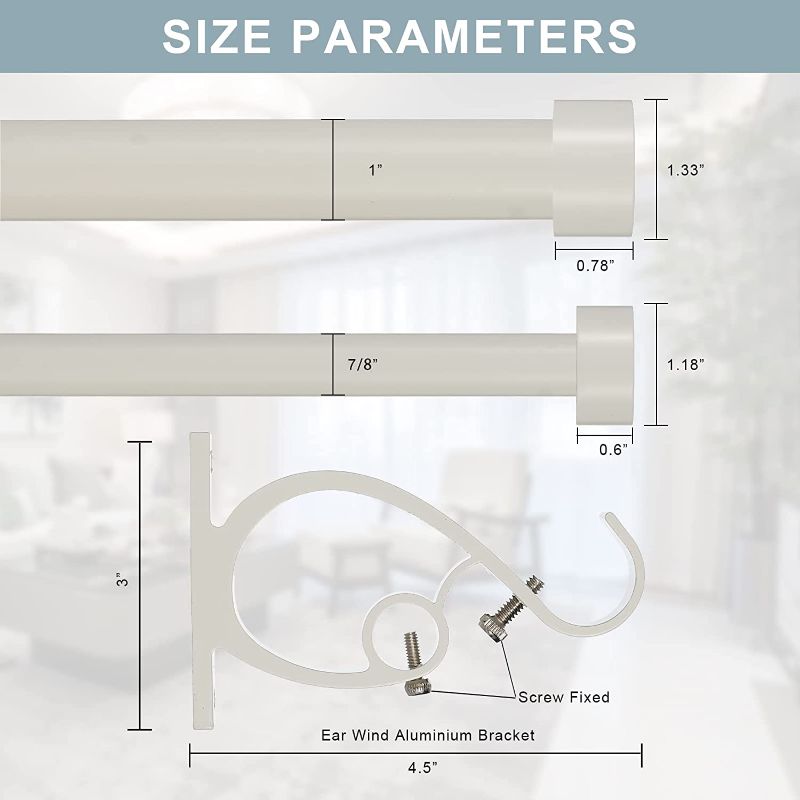 Photo 2 of Lwiiom White Double Curtain Rods 36 to 72 Inches (3-6 Feet),1-Inches Front and 5/8 Inches Back Adjustable End Cap Double Window Drapery Rod for Drapes and Curtains