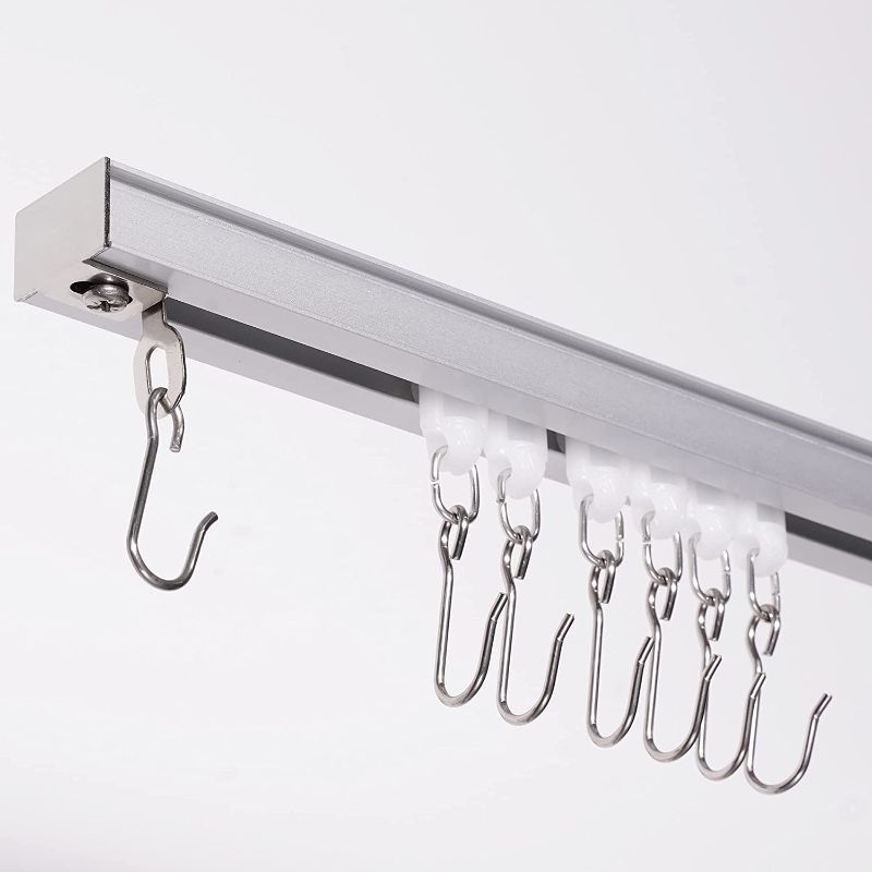 Photo 1 of MERJULAN Aluminium alloy Ceiling Track for Curtains, Room Divider, Ceiling Curtain Track, Room Divider Curtain Rod, Numerous Hooks with End Hook, Easy Install, for Spaces (18ft - 21ft, Silver)