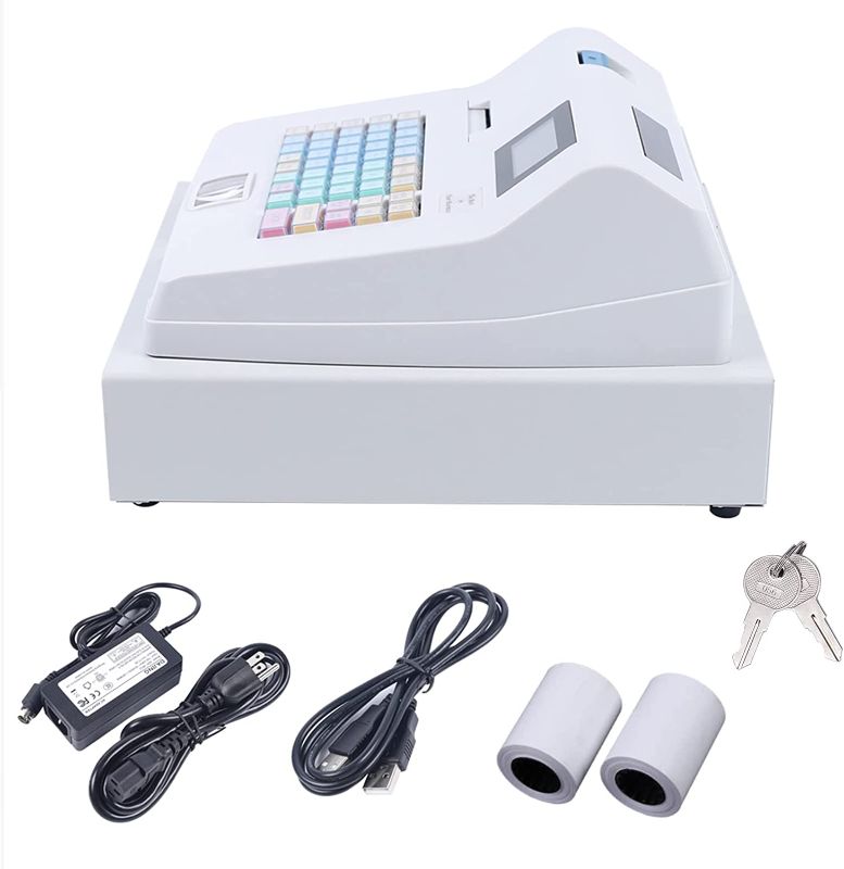 Photo 3 of SHIOUCY Cash Register - Electronic POS System with 4 Bill 5 Coin,Removable Tray and Thermal Printer,48-Keys 8-Digital LED Display Multifunction for Small Businesses