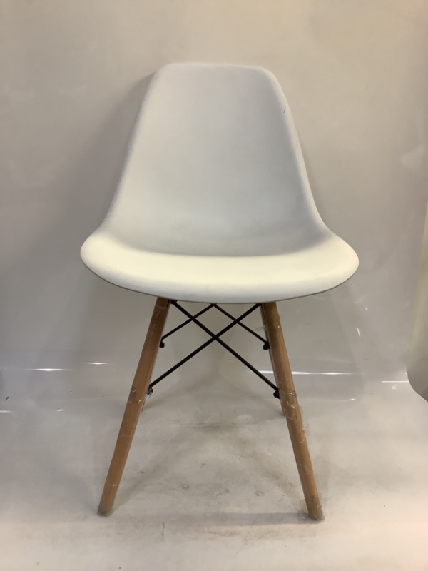 Photo 3 of DSW Molded Plastic Shell Bedroom Dining Side Ray Chair with Brown Wood Eiffel Dowel-Legs Base Nature Legs