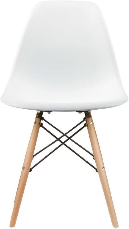 Photo 1 of DSW Molded Plastic Shell Bedroom Dining Side Ray Chair with Brown Wood Eiffel Dowel-Legs Base Nature Legs