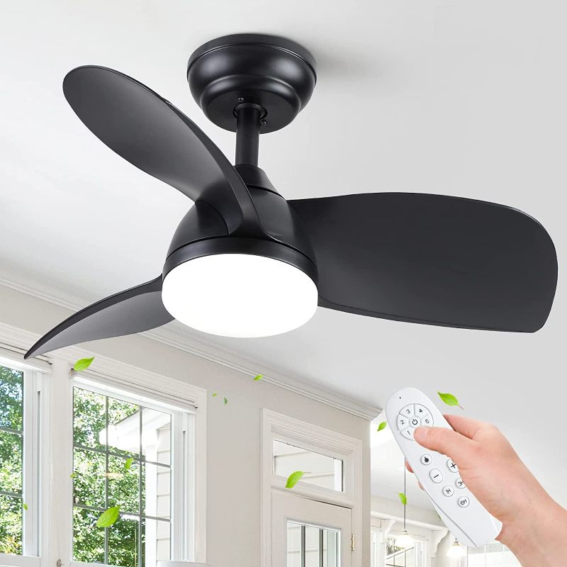 Photo 1 of **COLOR IS DIFFERENT THAN STOCK IMAGE** POCHFAN 28in Small Black Ceiling Fan with Light Remote Control, Modern Ceiling Fans Dimmable 3 Color Temperature Reversible 6 Speed Quite DC Motor for Bedroom Nursery Reading Room