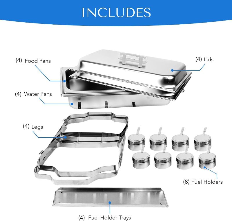 Photo 1 of ALPHA LIVING 70014-GRAY 4 Pack 8QT Chafing Dish High Grade Stainless Steel Chafer Complete Set, 8 QT, Alpine Gray Handle
