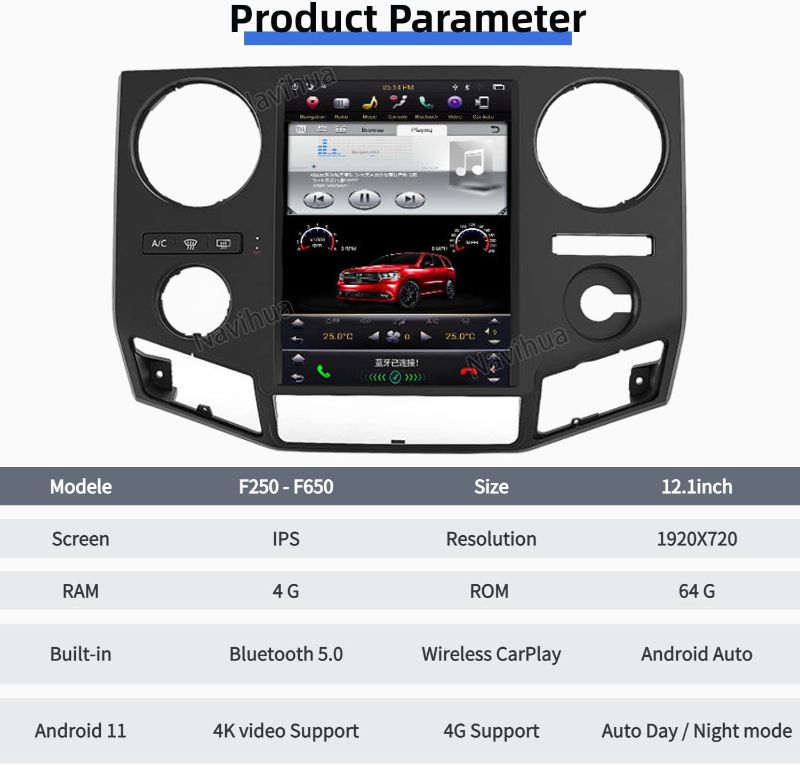 Photo 4 of 12.1" Vertical Screen Android Radio Audio Car DVD Player GPS Navigation for F250 F350 2009-2012 with CarPlay Original car Function