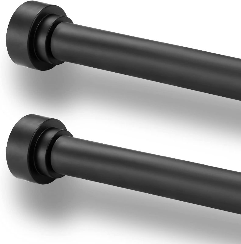 Photo 1 of 2 Pack Heavy Duty 1 Inch Diameter Single Curtain Rods 72-144” Adjustable Window Curtain Rod with Cylindrical Cap Finials, Wall Mount and Ceiling Mount, Matte Black