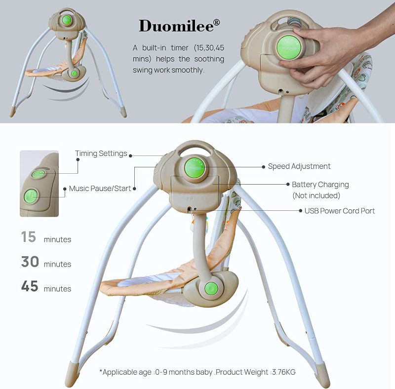 Photo 2 of Electric Baby Rocking Chair,Baby Portable Swing with Intelligent Music Vibration Box,Swing for Infant Load Resistance: 6-25 lb, Applicable Object: 0-9 Months for Infants.