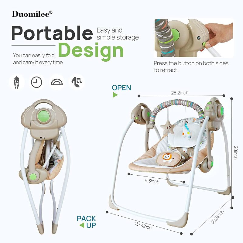 Photo 3 of Electric Baby Rocking Chair,Baby Portable Swing with Intelligent Music Vibration Box,Swing for Infant Load Resistance: 6-25 lb, Applicable Object: 0-9 Months for Infants.