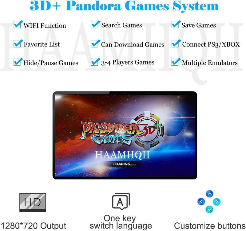 Photo 3 of 3D+ Pandora Games Arcade Game Console - 8000 Games Installed, WiFi Function to Add More Games, Support 3D Games, Search/Save/Hide/Pause Games, 1280x720P, Favorite List, 4 Players Online Game
