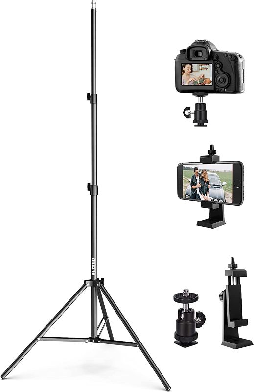 Photo 1 of Dazzne Phone Tripod Stand, Adjustable from 27" to 80", Cell Phone Tripod with Phone Holder and Ball Head, Fits DSLR Camera, Suitable for Video Recording, Vlogging, Filming, Photography