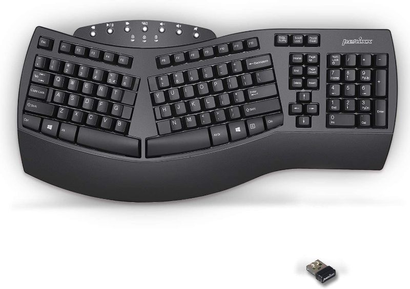 Photo 1 of Perixx Periboard-612 Wireless Ergonomic Split Keyboard with Dual Mode 2.4G and Bluetooth Feature, Compatible with Windows 10 and Mac OS X System, Black, US English Layout,