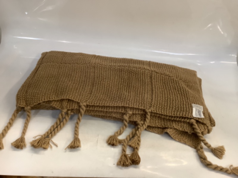 Photo 3 of Camel Windowpane Knit Throw Blanket with Tassels - Threshold designed with Studio McGee