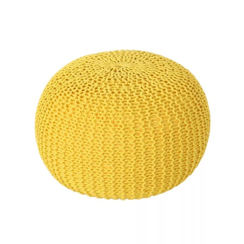 Photo 1 of Abena Modern Knitted Cotton Round Pouf - Christopher Knight Home