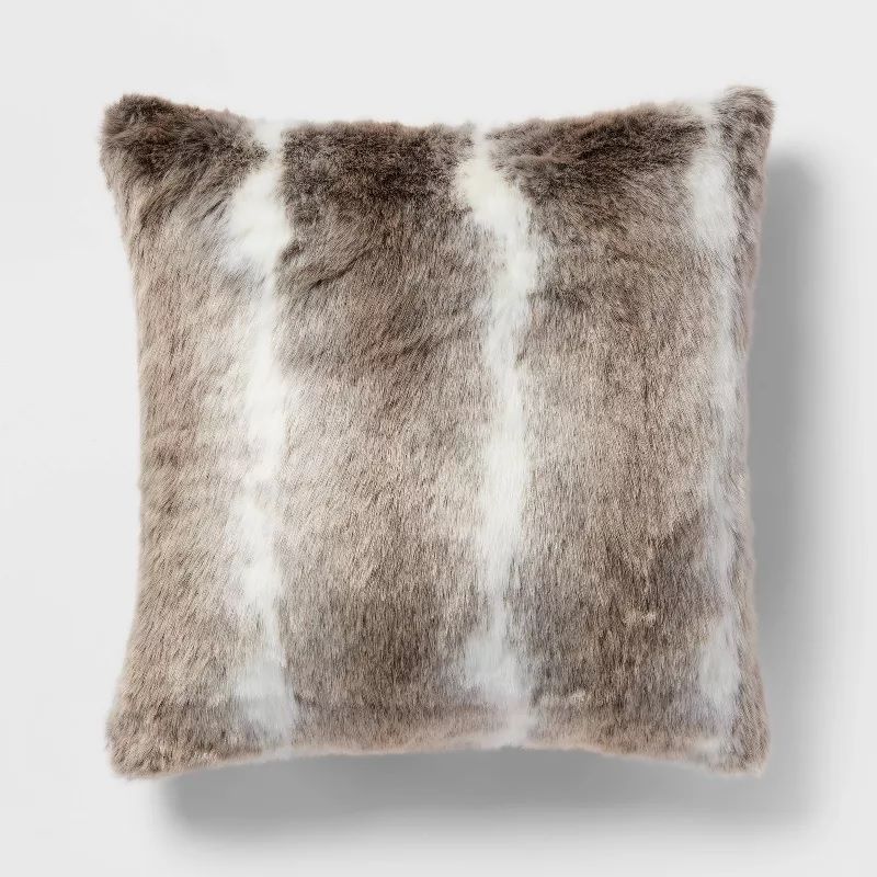 Photo 1 of Euro Ombre Faux Fur Decorative Throw Pillow Neutral - Threshold