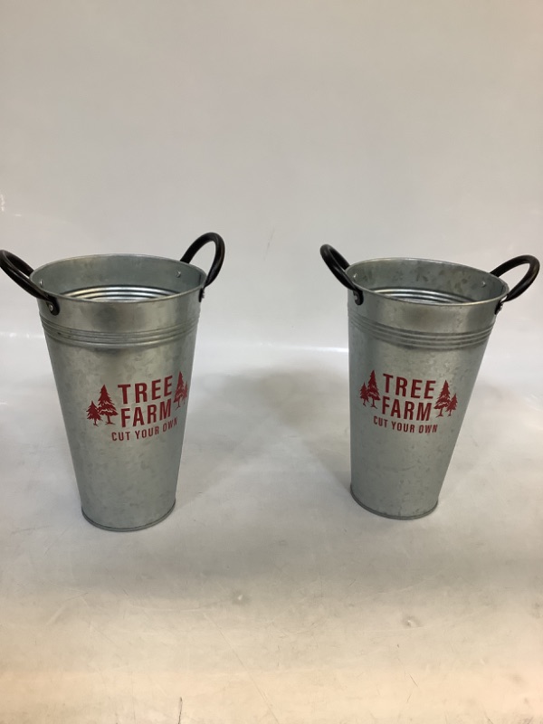 Photo 1 of 2PK Galvanized Metal Pail Tree Farm Christmas Decor 